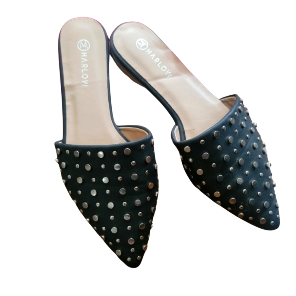 Harlow Black Studded Mules Size 8